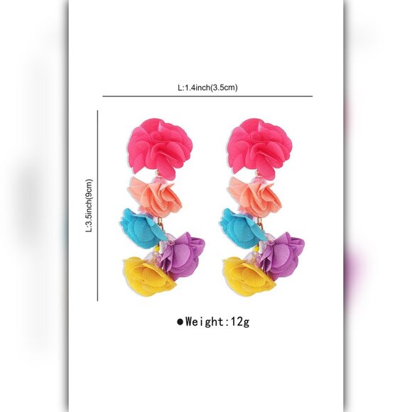 Multi-Layered Colorful Petal Dangle Earrings - Picture 5 of 5